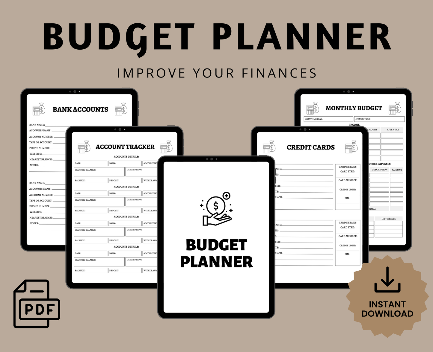Digital Budget Planner & Finance Tracker | All-in-One Printable PDF for GoodNotes, Notability, & More | Financial Goal Planner
