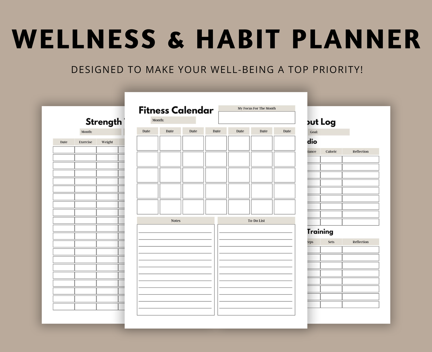 Digital Wellness & Habit Planner | All-in-One Journal for Self-Care, Fitness & Mood Tracking | Printable PDF