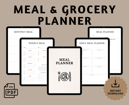 Digital Meal Planner & Grocery List | All-in-One Printable PDF for Healthy Eating | Recipe Book for GoodNotes & Notability