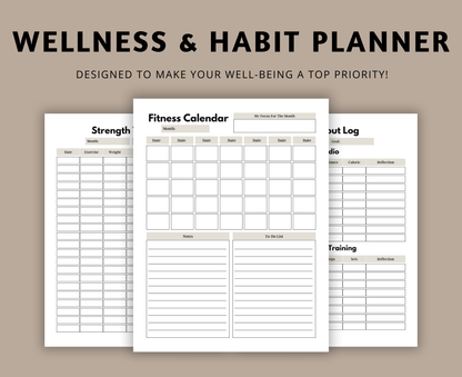 Digital Wellness & Habit Planner | All-in-One Journal for Self-Care, Fitness & Mood Tracking | Printable PDF
