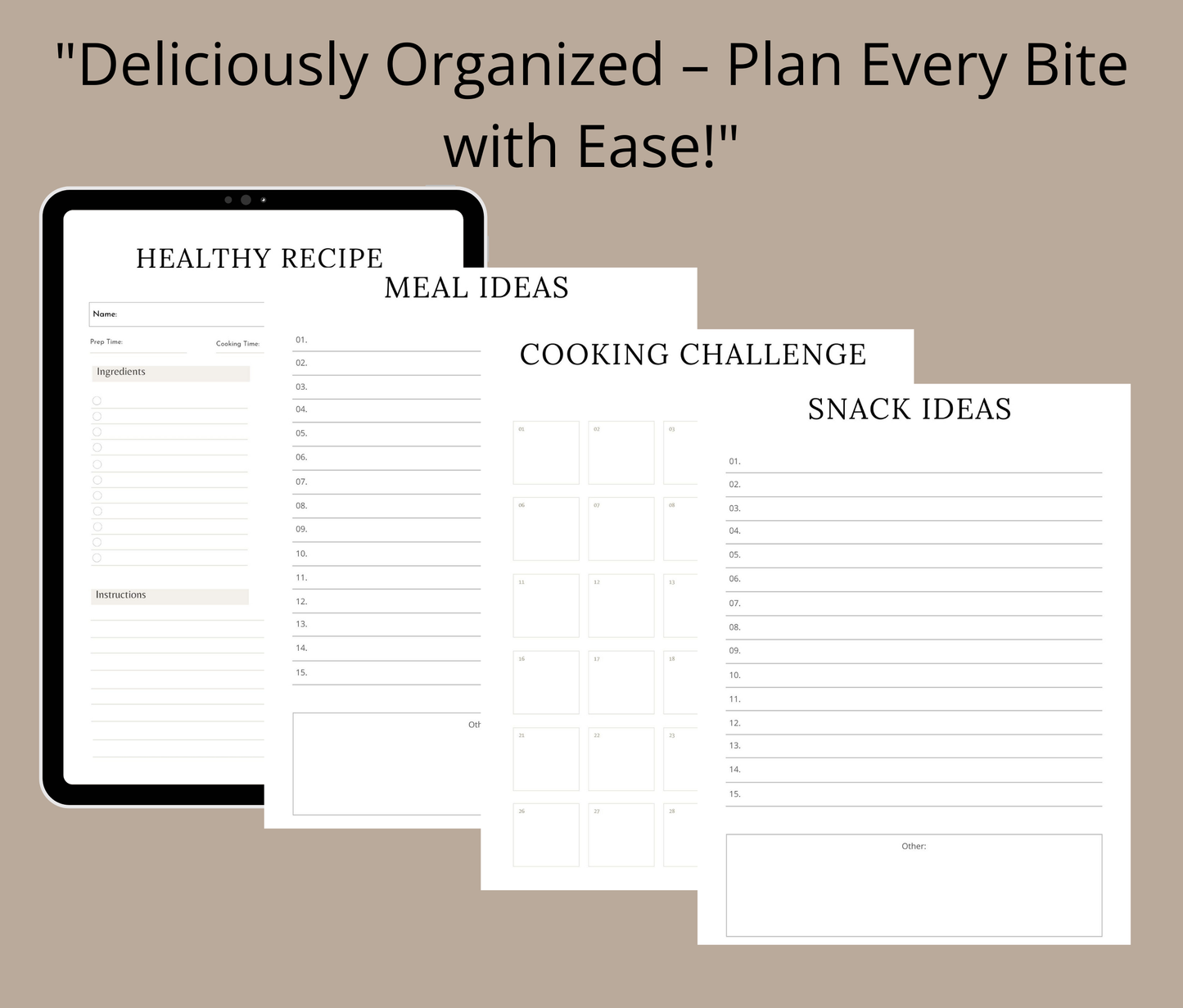 Digital Meal Planner & Grocery List | All-in-One Printable PDF for Healthy Eating | Recipe Book for GoodNotes & Notability