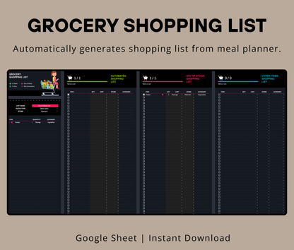 Automated Meal Planning Spreadsheet | Grocery List Generator & Nutrition Tracker