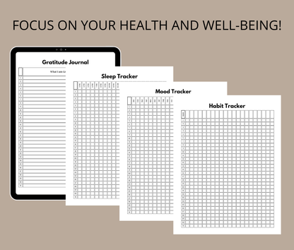 Digital Wellness & Habit Planner | All-in-One Journal for Self-Care, Fitness & Mood Tracking | Printable PDF