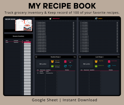Automated Meal Planning Spreadsheet | Grocery List Generator & Nutrition Tracker