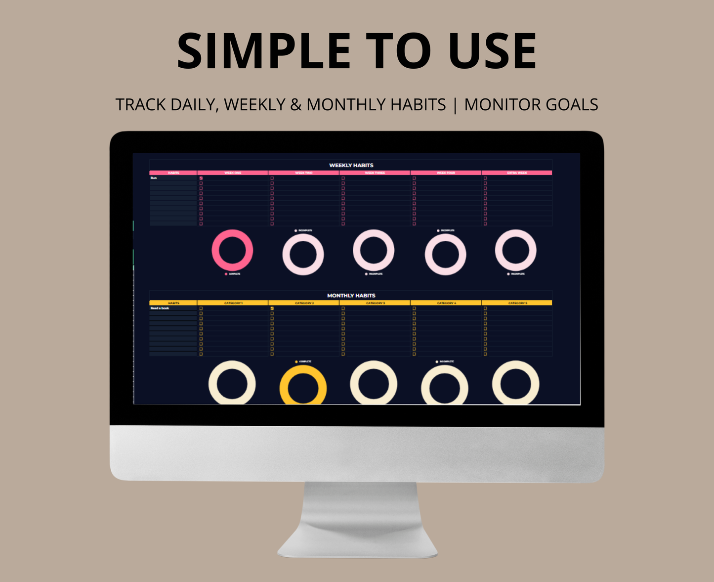 Wellness & Habit Tracker Spreadsheet | Daily, Weekly & Monthly Habit Tracker | Productivity & Self-Care Template (Google Sheets & Excel)